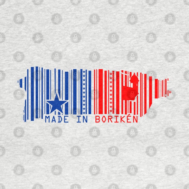 Puerto Rico Map Made in Boriken Flag Colors Barcode Design by bydarling